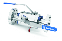 Figure 2. A double block-and-bleed valve (DBB) includes two isolation valves and one bleed valve within the same compact assembly. Figure 2. A double block-and-bleed valve (DBB) includes two isolation valves and one bleed valve within the same compact assembly.