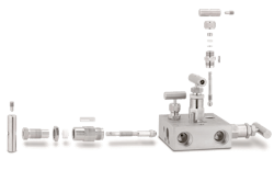 Figure 3. A manifold consists of multiple valves machined from a single block of metal to enable isolation for transmitter calibration or service.