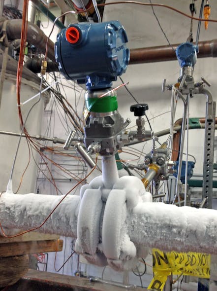 Figure 1: DP flowmeters can be used with LNG and other cryogenic liquids, but the transmitter should be placed above the pipe.