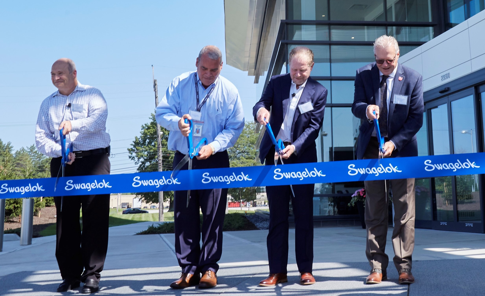 Left to right: Swagelok President and Chief Operating Officer I. James Cavoli; Swagelok Chairman and Chief Executive Officer Thomas F. Lozick; Edward H. Kraus, mayor of Solon; and Glenn Richardson, managing director, advanced manufacturing and aerospace, JobsOhio.