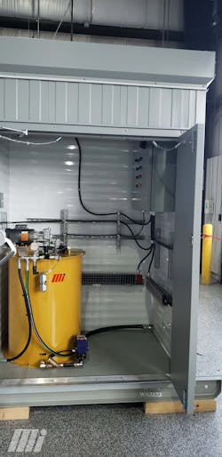 Figure 2: For an overland conveyor application, this automated grease system uses a pressure transducer to identify that a lube cycle has occurred and that the system is operating as expected. Figure 2: For an overland conveyor application, this automated grease system uses a pressure transducer to identify that a lube cycle has occurred and that the system is operating as expected.