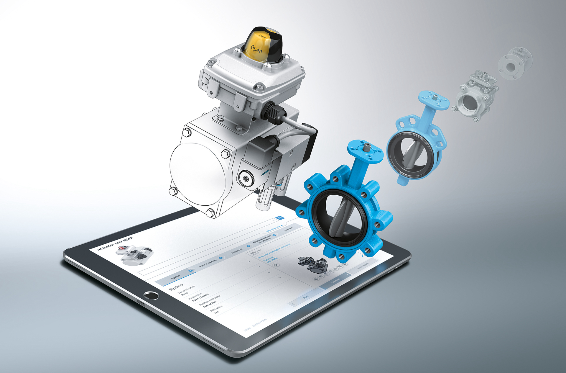 Quick and easy online configuration for quarter turn actuators &ndash; the KDFP. Festo also offers the KVZA for configuring butterfly valves and the KVZB for ball valves.