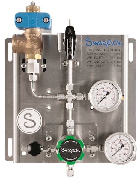 Figure 5: As the primary gas pressure control, a gas panel can be used to complete the first pressure reduction of the source gas and ensure it is delivered at the correct flow rate to the next stage of the system.