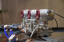 A bank of industrial pressure transmitters. A bank of industrial pressure transmitters.