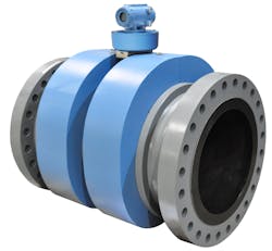 Figure 5: This 24-inch Emerson 3415 Gas Ultrasonic Flow Meter illustrates the typical form factor for an eight-path meter with an integral single path check measurement. Figure 5: This 24-inch Emerson 3415 Gas Ultrasonic Flow Meter illustrates the typical form factor for an eight-path meter with an integral single path check measurement.