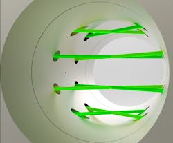 Figure 6: Use of eight transducer pairs on four planes provides a comprehensive picture of the flow profile, delivering exceptional accuracy under variable conditions. Figure 6: Use of eight transducer pairs on four planes provides a comprehensive picture of the flow profile, delivering exceptional accuracy under variable conditions.