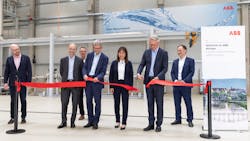 In a ceremony in Minden, ABB CEO Björn Rosengren cut the ribbon to the new calibration hall in the presence of ABB’s Peter Terwiesch, Business Area President, Process Automation Reiner Seecker, Factory Manager, Minden; Jacques Mulbert, Division President, Measurement & Analytics, and Amina Hamidi, Business Line Manager Instrumentation. In a ceremony in Minden, ABB CEO Björn Rosengren cut the ribbon to the new calibration hall in the presence of ABB’s Peter Terwiesch, Business Area President, Process Automation Reiner Seecker, Factory Manager, Minden; Jacques Mulbert, Division President, Measurement & Analytics, and Amina Hamidi, Business Line Manager Instrumentation.