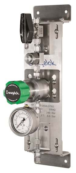 Figure 5. A point of use assembly is an essential component to keep a gas distribution system from falling prey to overpressurization. Figure 5. A point of use assembly is an essential component to keep a gas distribution system from falling prey to overpressurization.