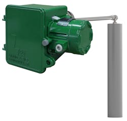 Figure 4: The recently introduced Fisher FIELDVUE L2t Liquid Level Controller is a cost-effective option that can be installed through a 2-inch hole in the side of a horizontal oil separator vessel, or through the top of vertical vessel. The transmitter uses displacer technology, which performs well in these types of applications, where plugging and coating often affects other technologies. Figure 4: The recently introduced Fisher FIELDVUE L2t Liquid Level Controller is a cost-effective option that can be installed through a 2-inch hole in the side of a horizontal oil separator vessel, or through the top of vertical vessel. The transmitter uses displacer technology, which performs well in these types of applications, where plugging and coating often affects other technologies.