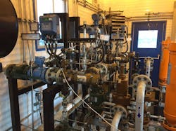 Figure 4: Emerson’s Rosemount magnetic flow meters are shown installed on injection control skids. The transmitters were replaced with Smart Meter Verification-capable units to avoid excessive manual calibrations. Figure 4: Emerson’s Rosemount magnetic flow meters are shown installed on injection control skids. The transmitters were replaced with Smart Meter Verification-capable units to avoid excessive manual calibrations.