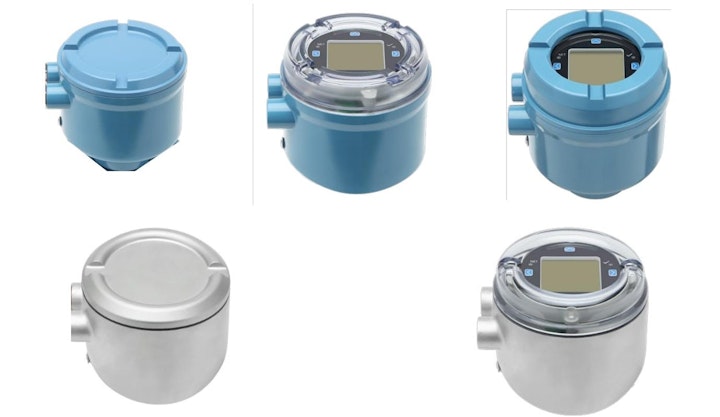Figure 1: Emerson’s Micro Motion 1600 Coriolis Transmitters can be purchased with an epoxy painted aluminum or hygienic stainless housing, and they can be blind or include a capacitive touch screen display. The transmitters can be integrally mounted on the sensor or mounted remotely.