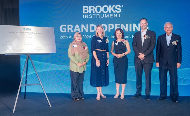 Brooks Instrument recently celebrated a grand opening for its new manufacturing site in Penang, Malaysia. (Shown left to right: Cik Noorhanis Binti Noordin, Director of Buildings, Majlis Bandaraya Seberang Perai; Patty Hartzell, ITW Executive Vice President - Test & Measurement and Electronics; Dato’ Loo Lee Lian, CEO of InvestPenang; Eric Pipal, ITW Group President - Semiconductor Platform; Dato’ Seri SH Wong, President, Malaysia Semiconductor Industry Association)