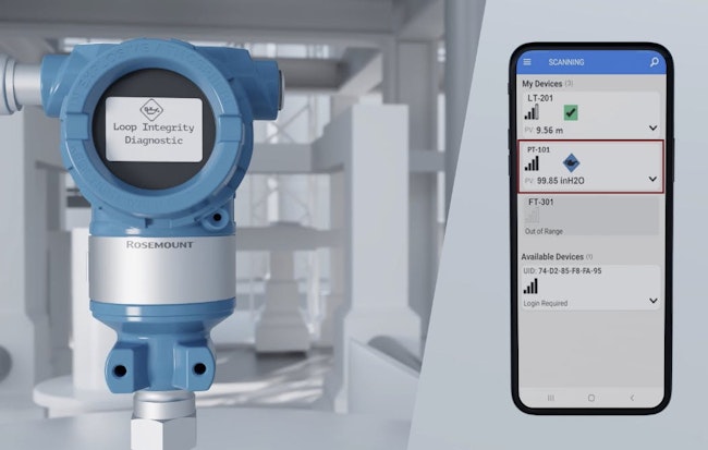 Instruments supporting Emerson’s Secure Bluetooth communications broadcast their signals, so a technician with the app and proper credentials can make a secure connection. Once credentials are verified and connectivity is established, techs can gather information and change configurations.
