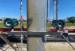 Thermal mass flowmeters monitor flare gas emissions at an industrial facility. Thermal mass flowmeters monitor flare gas emissions at an industrial facility.