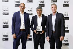 Mentor Ranga Yogeshwar presents the award to Christian Reichert and Simon Zühlke from Endress+Hauser Level+Pressure. Mentor Ranga Yogeshwar presents the award to Christian Reichert and Simon Zühlke from Endress+Hauser Level+Pressure.