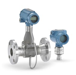 Figure 4: Rosemount 8800 Series Vortex Flowmeters (left) use a shedder bar design with an integral temperature sensor. The Rosemount 3051S MultiVariable Transmitter (right) can improve accuracy on steam measurements two-fold by compensating for pressure and temperature variations. Figure 4: Rosemount 8800 Series Vortex Flowmeters (left) use a shedder bar design with an integral temperature sensor. The Rosemount 3051S MultiVariable Transmitter (right) can improve accuracy on steam measurements two-fold by compensating for pressure and temperature variations.